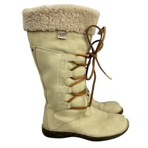 UGG Women's Tan Shearling Tall Lace-Up Boots Size 6
